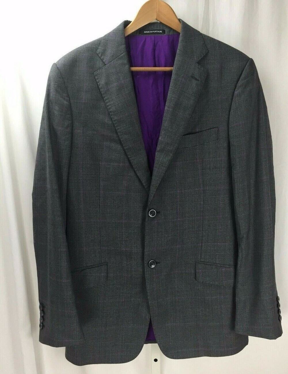 J. Hilburn Vitale Barberis Canonico Wool Gray Check Jacket Blazer Bespoke 39L